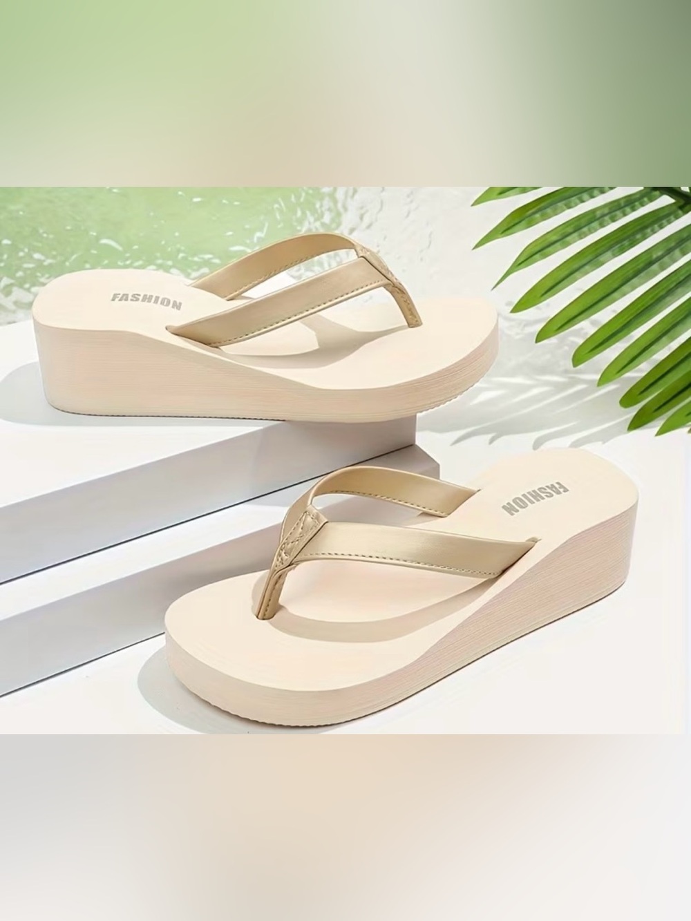 NWT 🩴 Women's Champagne 🥂 Wedge Flip-Flop Sandals US size 9